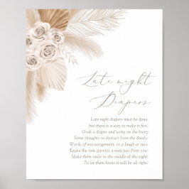 Boho Pampas Grass Baby Shower Late Night Diaper P Poster