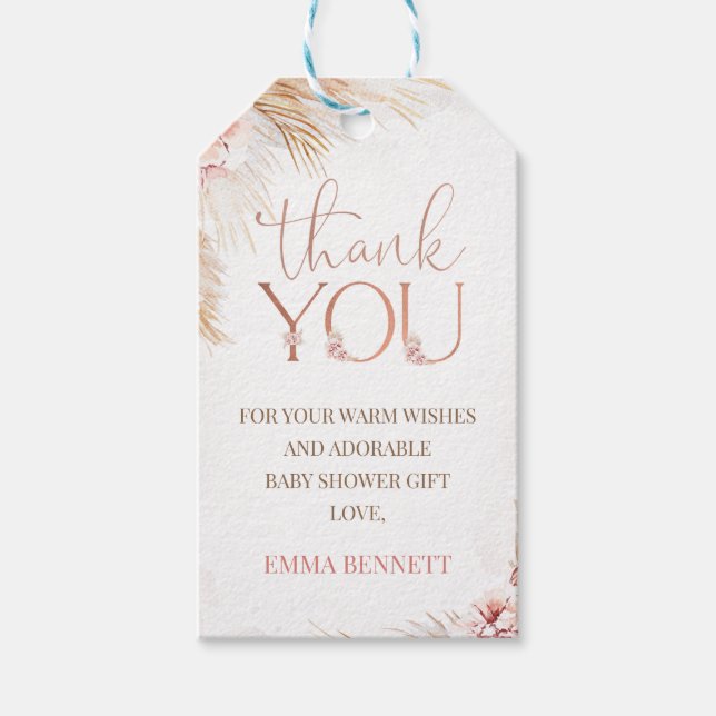 Boho Pampas Grass Baby Shower Tack Presentetikett (Framsidan)