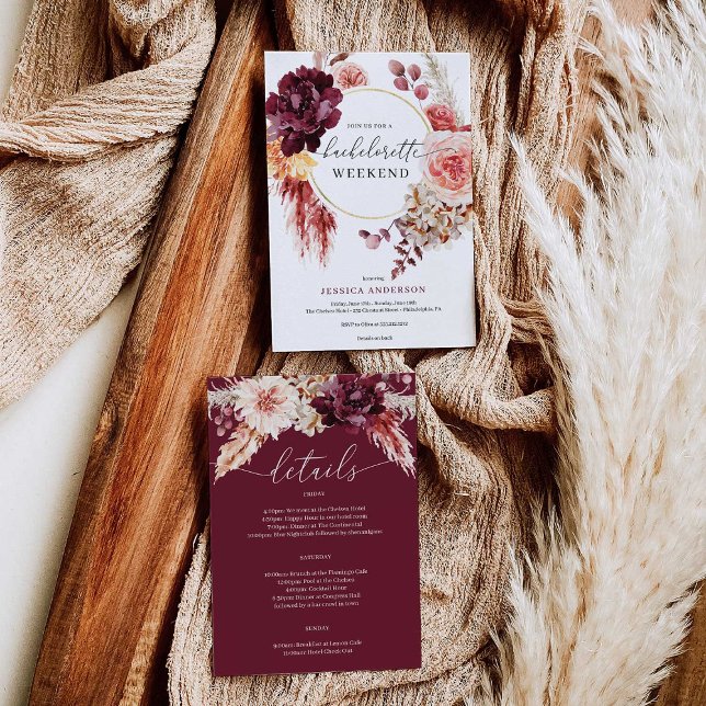 Boho Pampas Grass Bachelorette Party Itinerary Inbjudningar (Skapare uppladdad)