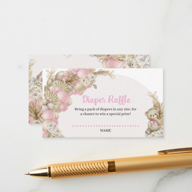 Boho Pampas Grass Balloon Nalle Diaper Raffle Tilläggskort (Fram/Back In Situ)