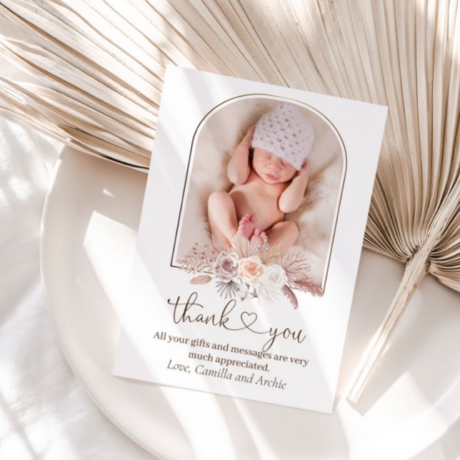 Boho Pampas Grass Baptism Christening Tack Kort (Skapare uppladdad)