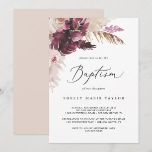 Boho Pampas Grass Baptism Inbjudningar