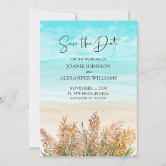Boho Pampas Grass Beach Scene Bröllop Spara Datumet