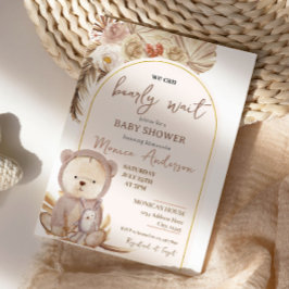 Boho Pampas Grass Bear Baby Shower Inbjudningar