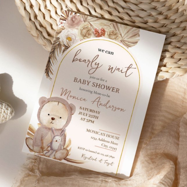 Boho Pampas Grass Bear Baby Shower Inbjudningar (Skapare uppladdad)