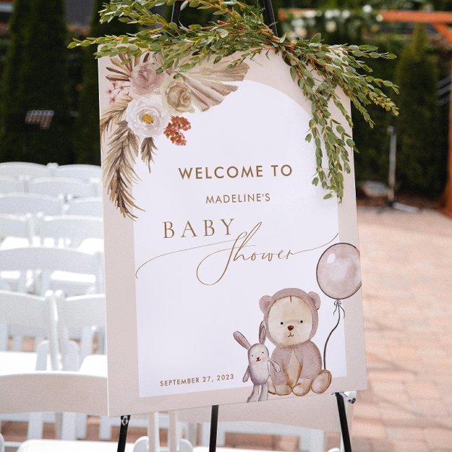 Boho Pampas Grass Bear Balloon Baby Shower Poster (Skapare uppladdad)