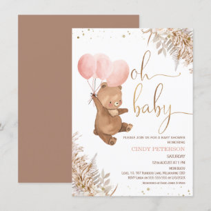 Boho Pampas Grass Bear Oh Baby Shower Inbjudningar