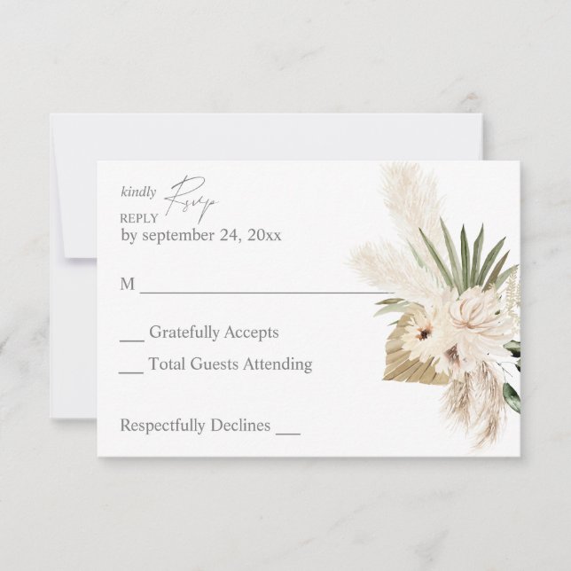 Boho Pampas Grass & Beige Blommigt no Meal OSA Kort (Framsida)