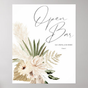 Boho Pampas Grass & Beige Blommigt Open Pub Sign 2 Poster