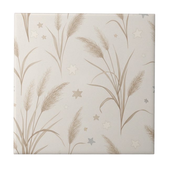Boho Pampas Grass Beige Brown Star Pattern (2) Kakelplatta (Framsidan)