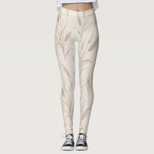 Boho Pampas Grass Beige Brun Stjärnmönster (2) Leggings