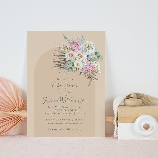 Boho Pampas Grass Beige Flowers Arch Baby Shower Inbjudningar (Skapare uppladdad)
