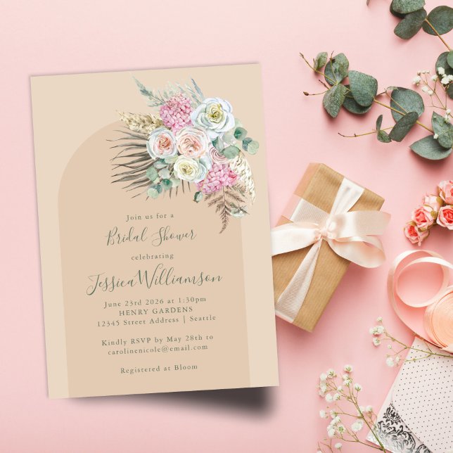 Boho Pampas Grass Beige Flowers Arch Möhippa Inbjudningar (Skapare uppladdad)