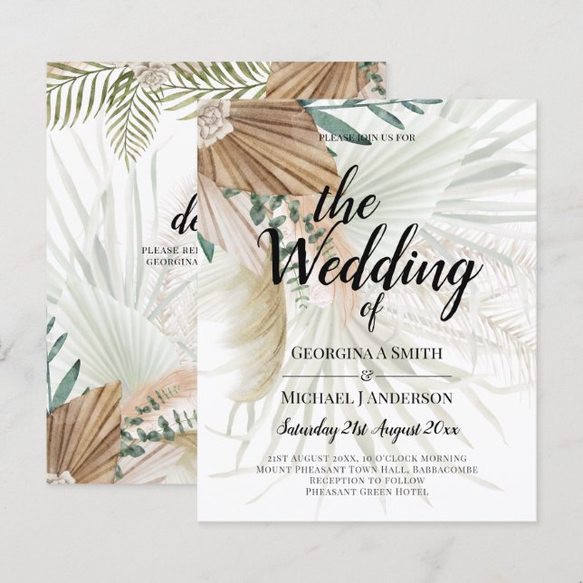 BOHO Pampas Grass Beige Grönt Terracotta Bröllop (Fram/baksida)