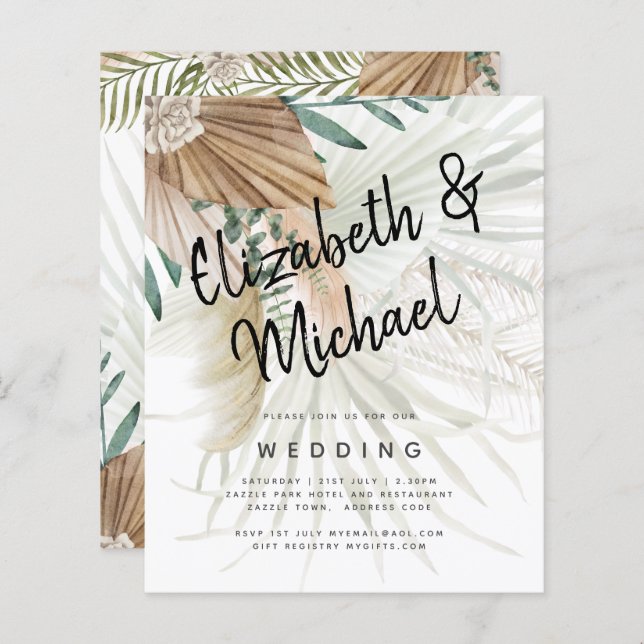 BOHO Pampas Grass Beige Grönt Terracotta Bröllop (Fram/baksida)