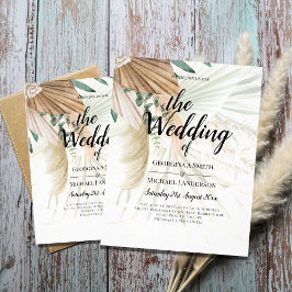BOHO Pampas Grass Beige Grönt Terracotta Bröllop Flygblad