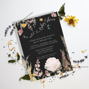 BOHO Pampas Grass Black Moody Blommigt Butterfly Inbjudningar