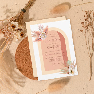 Boho Pampas Grass Blommigt Beige Terracotta Bröllo Inbjudningar