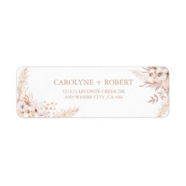 Boho Pampas Grass Blommigt Bröllop Returadress Etikett