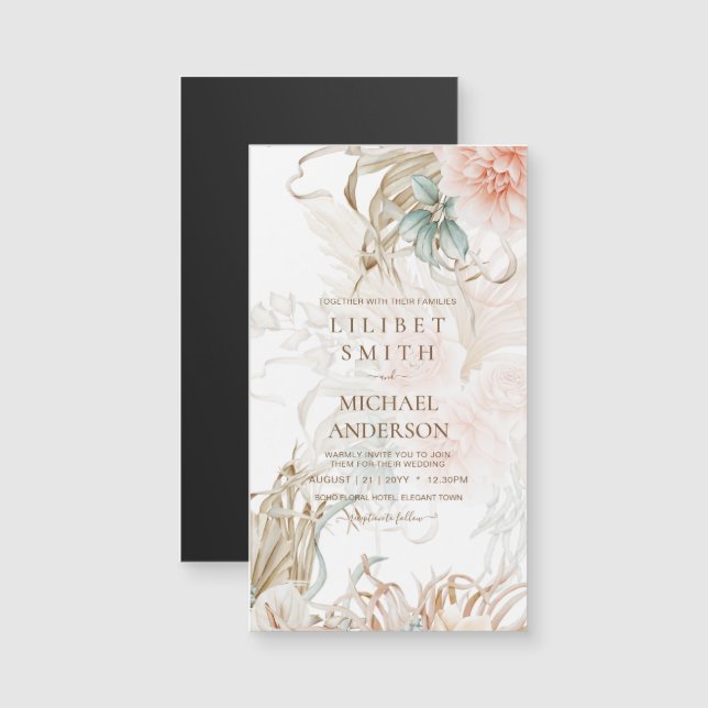 BOHO Pampas Grass Blommigt Coral Sage Bröllop (Fram/baksida)