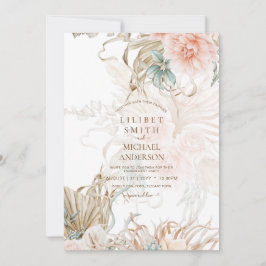 BOHO Pampas Grass Blommigt Coral Sage Bröllop