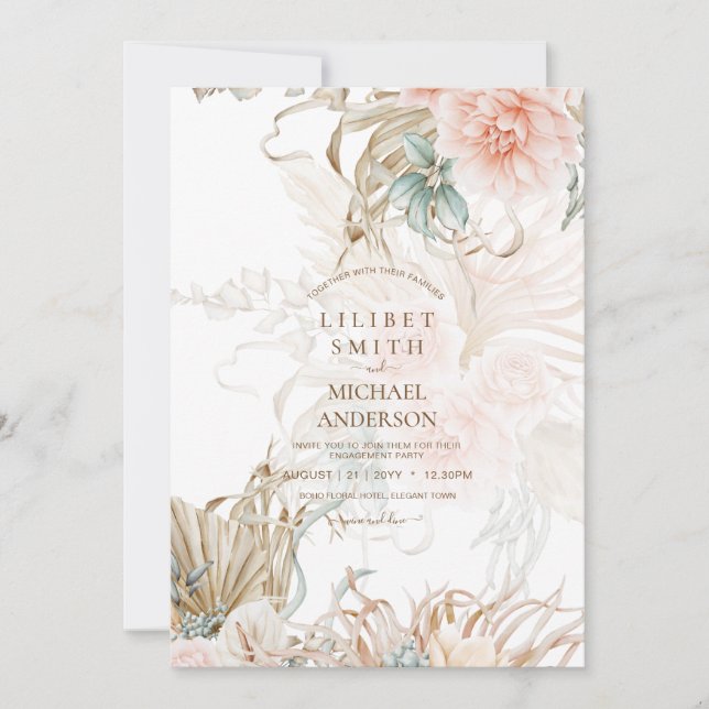 BOHO Pampas Grass Blommigt Coral Sage Bröllop (Framsida)