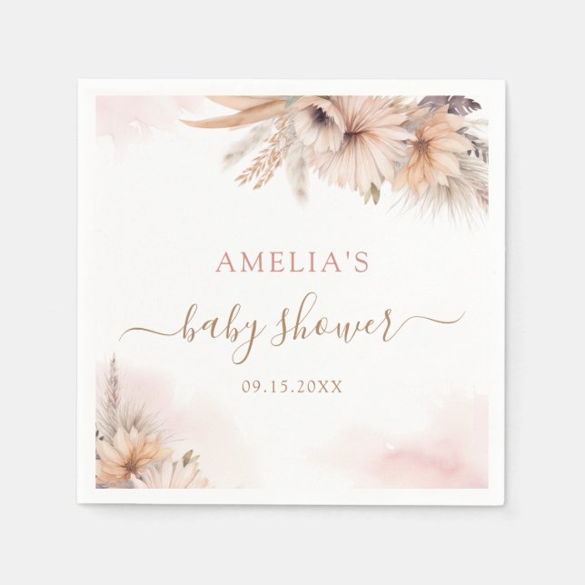 Boho Pampas Grass Blommigt Desert Girl Baby Shower Pappersservett (Framsidan)