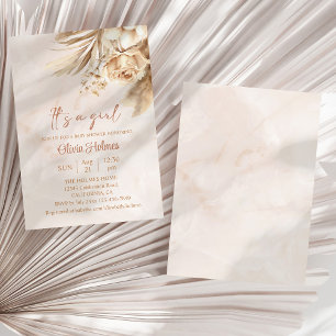 Boho Pampas Grass Blommigt Det är en flicka-babysk Inbjudningar