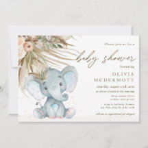 Boho Pampas Grass Blommigt Elephant Baby Shower Bo