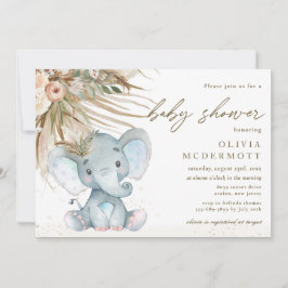Boho Pampas Grass Blommigt Elephant Baby Shower Bo Inbjudningar