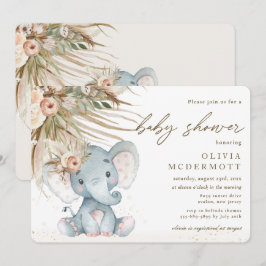 Boho Pampas Grass Blommigt Elephant Baby Shower Inbjudningar