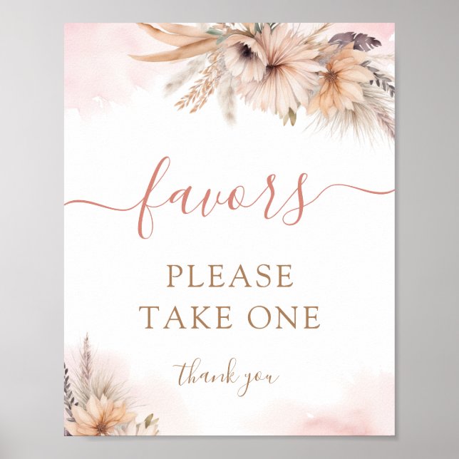 Boho Pampas Grass Blommigt Girl Baby Shower Favues Poster (Framsidan)