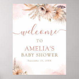Boho Pampas Grass Blommigt Girl Baby Shower Välkom Poster