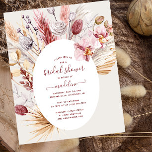 Boho Pampas Grass Blommigt Inbjudningskort för möh Flygblad