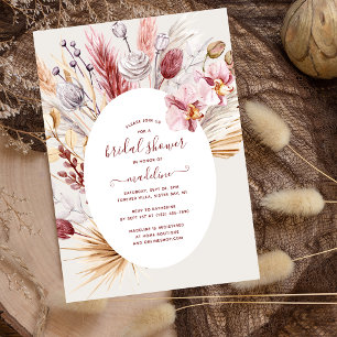 Boho Pampas Grass Blommigt Modern Möhippa Inbjudningar