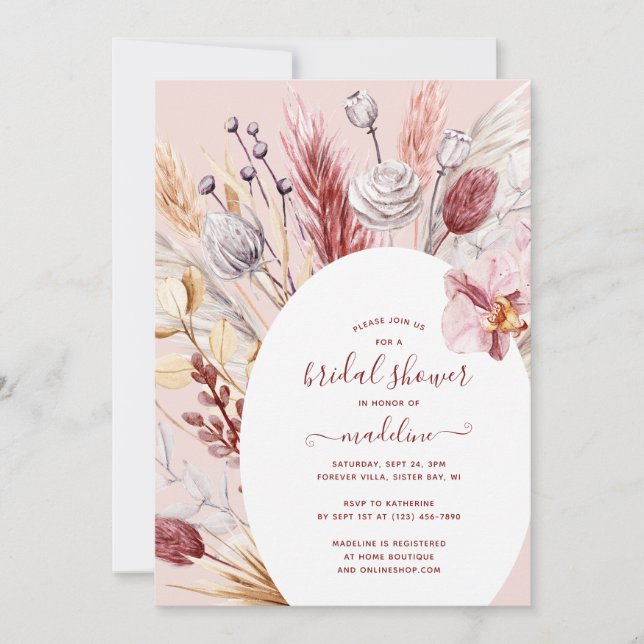 Boho Pampas Grass Blommigt Möhippa Inbjudningar (Framsida)