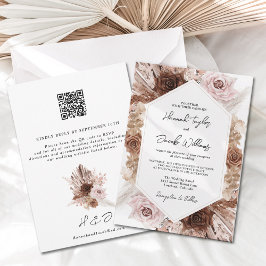 Boho Pampas Grass Blommigt QR Code OSA Bröllop Inbjudningar