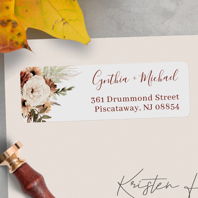 Boho Pampas Grass Blommigt Terracotta Earthy Adres Returadress Etikett (Make your envelopes stand out with these stylish and customizable address labels.)