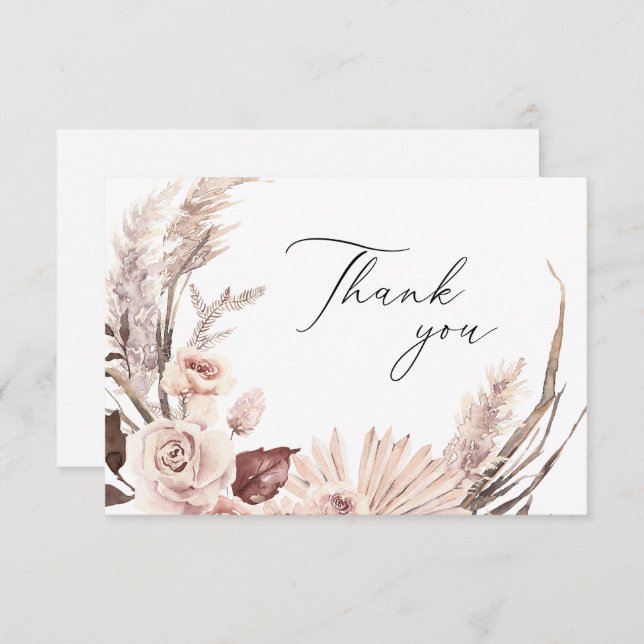 Boho Pampas Grass Blommigt Torkade blommor Bröllop Tack Kort (Fram/baksida)