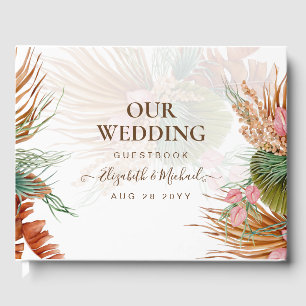 BOHO Pampas Grass Blommigt Tropical Bröllop Guest Gästböcker