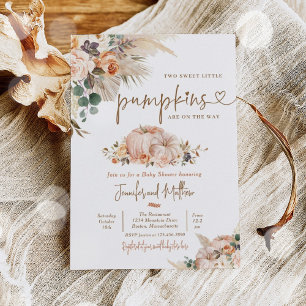Boho Pampas Grass Blommigt Twin Pumpkin Baby Showe Inbjudningar