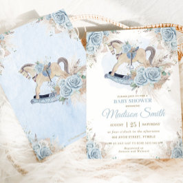 Boho Pampas Grass Blue Blommigt Rocking Horse Baby Inbjudningar