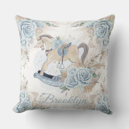 Boho Pampas Grass Blue Blommigt Rocking Horse Kudde
