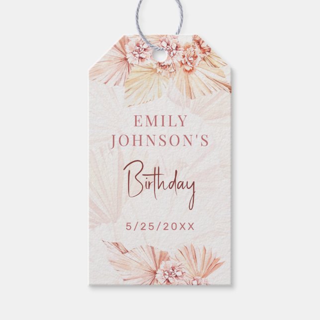 Boho Pampas Grass Bohemian  Födelsedagsfest Presentetikett (Framsidan)