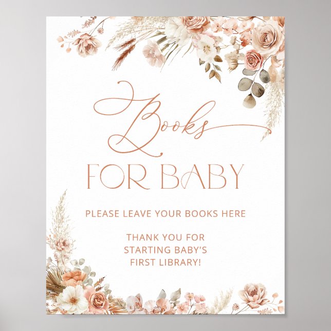 Boho Pampas Grass Bokar för Baby Poster (Framsidan)