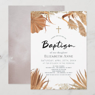 Boho Pampas Grass Botanical Baptism Inbjudningar