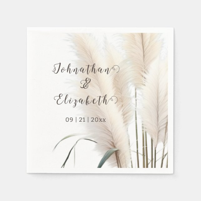 Boho Pampas Grass Bröllop Pappersservett (Framsidan)