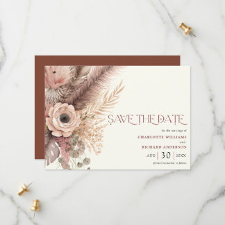 Boho Pampas Grass Bröllop spara datum Card Spara Datumet