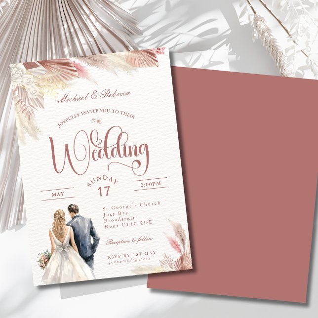 Boho Pampas Grass Bröllop Stationery-inbjudan Inbjudningar (Skapare uppladdad)