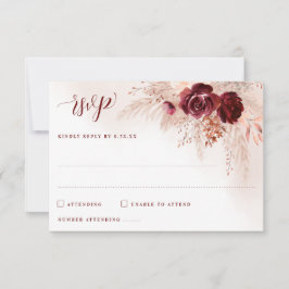 Boho Pampas Grass Burgundy Ro Blommigt Bröllop OSA Kort